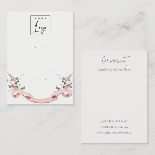 ピンク赤面ワイルドフラワーリボンロゴヘアクリップ表示 名刺 (正面/裏面)