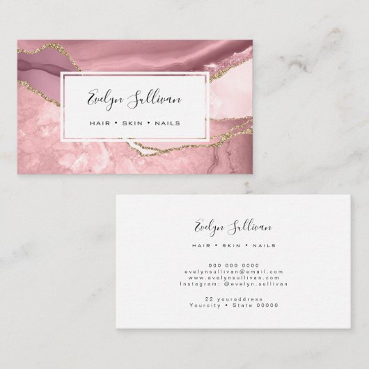 ピンク赤面及び金ゴールドグリッター酸 名刺 (正面/裏面)