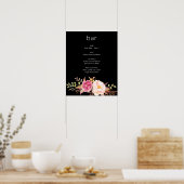 ピンク赤面咲きフローラバー標識 – 黒 ポスター (キッチン)