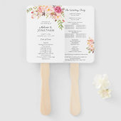 ピンク赤面咲きフローラ結婚式 プログラム ハンドファン (正面&裏面)