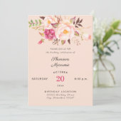 ピンク赤面咲きフローラ誕生日 招待状 (スタンド正面)