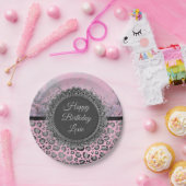 ピンク赤面大理石きらびやかなヒョウ誕生日 ペーパープレート (パーティー)