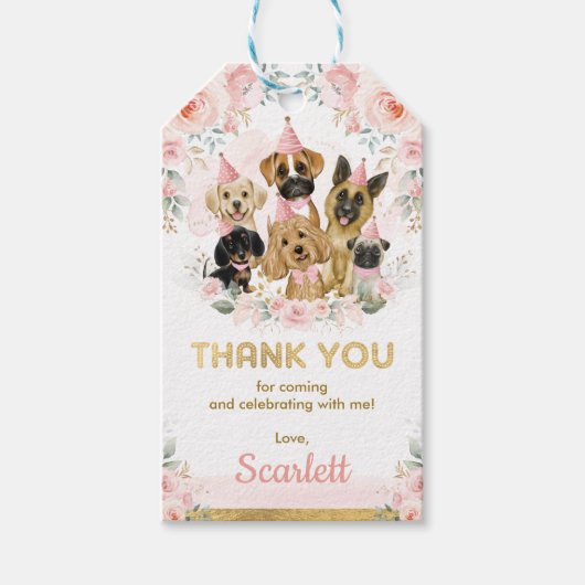 ピンク赤面子犬ガールベビーシャワーの好意 ギフトタグ (正面)