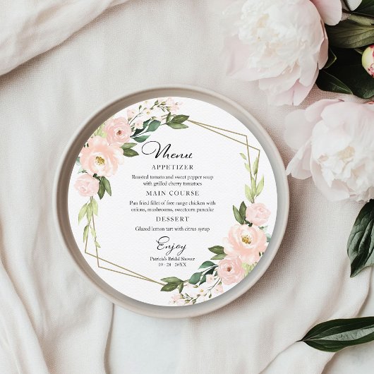 ピンク赤面幾何学的ブライダルシャワーラウンドメニュー 招待状