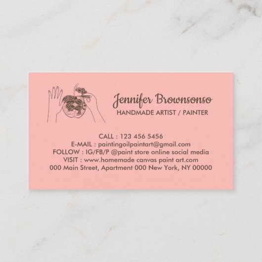 ピンク赤面手作りホビーペインタースケッチ 名刺 (裏面)