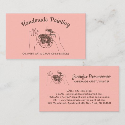 ピンク赤面手作りホビーペインタースケッチ 名刺 (正面/裏面)