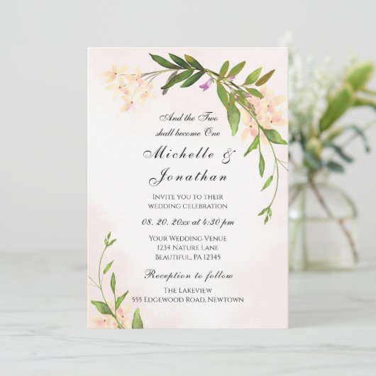 ピンク赤面植物園クリスチャン結婚ズ 招待状 (スタンド正面)