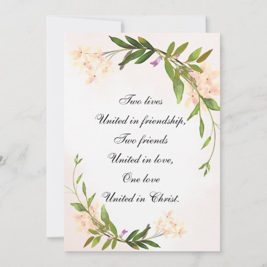 ピンク赤面植物園クリスチャン結婚ズ 招待状 (裏面)