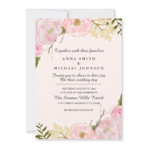 ピンク赤面植物学フローラ結婚式招待状