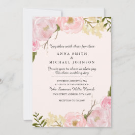 ピンク赤面植物学フローラ結婚式招待状 招待状