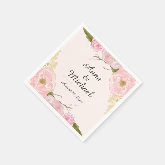 ピンク赤面植物性フローラ結婚ズナプキン スタンダードカクテルナプキン (角)