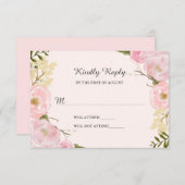 ピンク赤面植物性フローラ結婚式RSVP 出欠カード (正面/裏面)