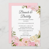 ピンク赤面水カラーフローラブランチと泡立ち 招待状 (正面/裏面)