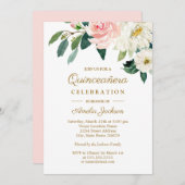 ピンク赤面水彩フローラキンセアニェラ 招待状 (正面/裏面)