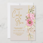 ピンク赤面水彩フローラバジェット結婚ズ 招待状 (正面)