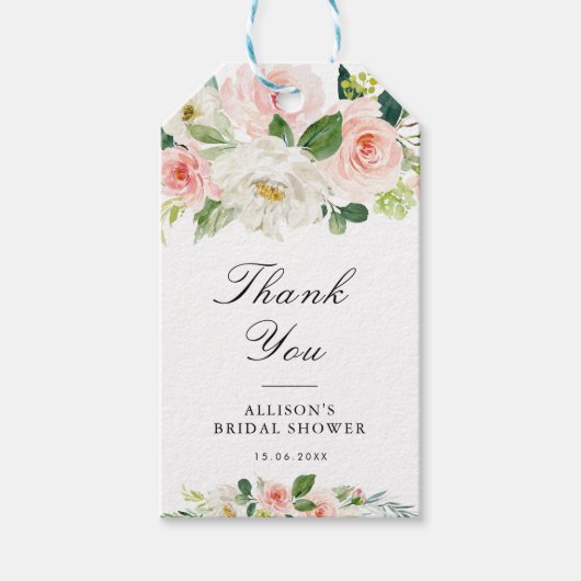 ピンク赤面水彩フローラブライダルシャワー ギフトタグ (正面)