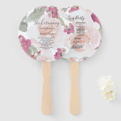 ピンク赤面水彩フローラ結婚式 プログラム ハンドファン (正面&裏面)