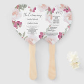 ピンク赤面水彩フローラ結婚式 プログラム ハンドファン (正面&裏面)