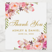 ピンク赤面水彩フローラ金ゴールド結婚ズ ワインラベル (シングルラベル)