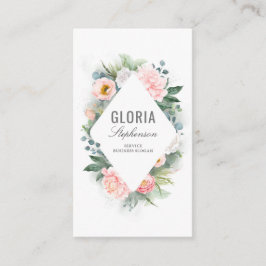 ピンク赤面水彩花と緑のフレーム 名刺