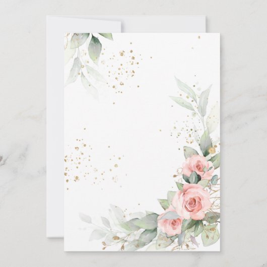 ピンク赤面水色バラ金ゴールドエレガントな結婚式 招待状 (裏面)