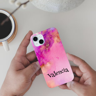 ピンク赤面水色ロマンスパーソナライズされた名 iPhone 15 MINIケース