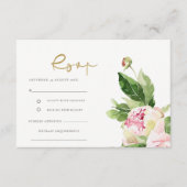 ピンク赤面牡丹フローラ水彩結婚式RSVP エンクロージャーカード (正面)