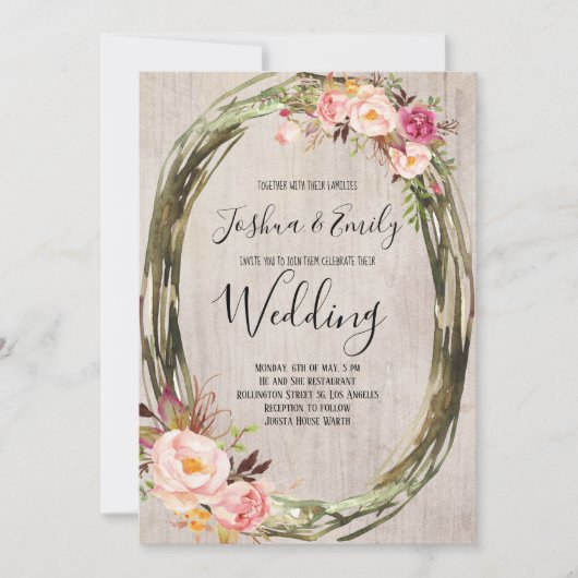 ピンク赤面牡丹結婚式招待状フローラ招待状 招待状 (正面)