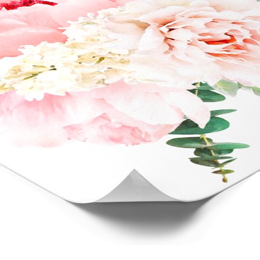 ピンク赤面牡丹開花結婚のシーティングチャート ポスター (角)