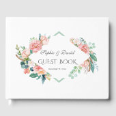 ピンク赤面白い花の緑の枠結婚の数 ゲストブック (正面)