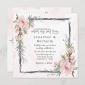 ピンク赤面素朴フローラフレーム結婚クリスチャン 招待状 (正面/裏面)