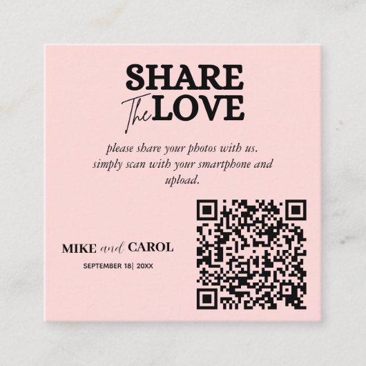 ピンク赤面結婚のQRコードとの写真共有 エンクロージャーカード (正面)