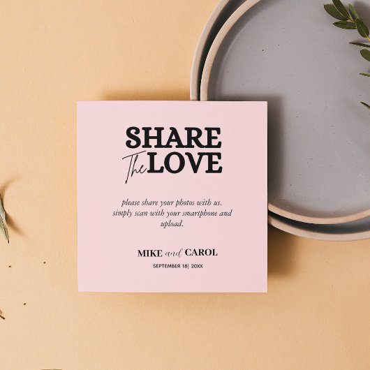 ピンク赤面結婚のQRコードとの写真共有 スクエア名刺