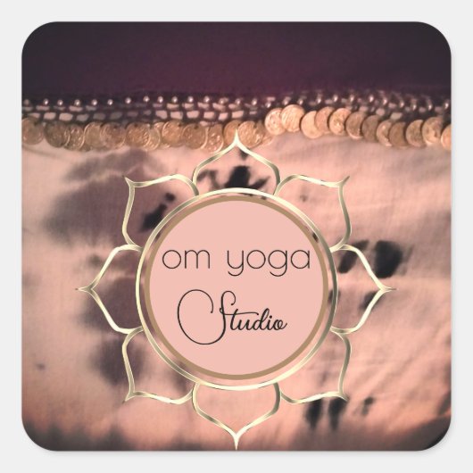 ピンク赤面絞り染めOMロータスビジネスロゴ スクエアシール (正面)