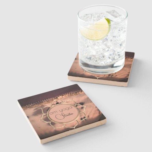 ピンク赤面絞り染めOMロータスビジネスロゴ ストーンコースター (横)