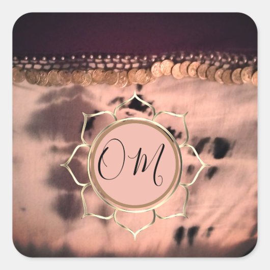 ピンク赤面絞り染めOMロータス スクエアシール (正面)