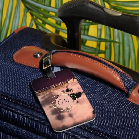 ピンク赤面絞り染めOMロータス ラゲッジタグ (正面インサイチュ1)