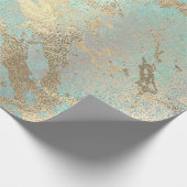 ピンク赤面絵画ズアクアブルー金ゴールドマーブルシャイニー ラッピングペーパー (角)