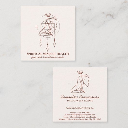 ピンク赤面美しい瞑想チャクラヨガコーチ スクエア名刺 (正面/裏面)
