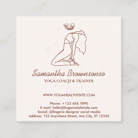 ピンク赤面美しい瞑想チャクラヨガコーチ スクエア名刺 (裏面)