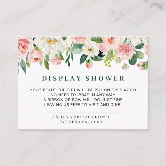 ピンク赤面花ギフトブライダルディスプレイシャワー エンクロージャーカード (正面)