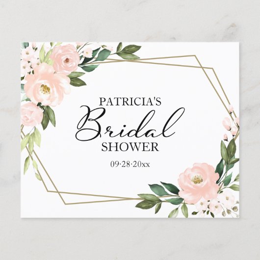 ピンク赤面花ブライダルシャワーアドバイスカード (裏面)