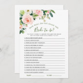 ピンク赤面花ブライダルシャワーゲームカード 招待状 (正面/裏面)