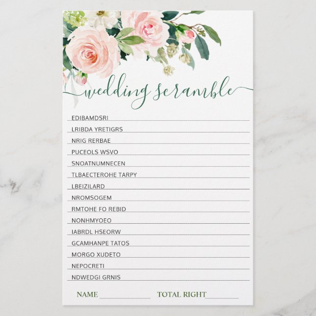 ピンク赤面花ブライダルシャワースクランブルゲーム (正面)