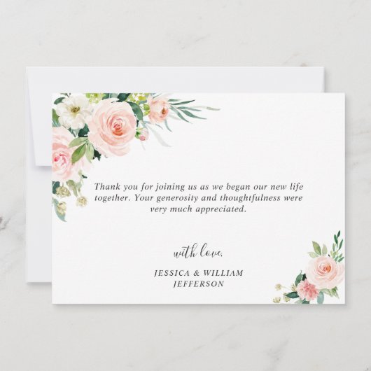 ピンク赤面花緑のフローラ写真 サンキューカード (裏面)