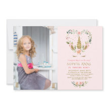 ピンク赤面花金ゴールドユニコーン写真誕生日