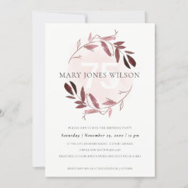 ピンク赤面葉リース任意の年齢75誕生日カード サンキューカード