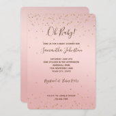 ピンク赤面金ゴールドグリッツ紙吹雪スパークルベビーシャワー 招待状 (正面/裏面)