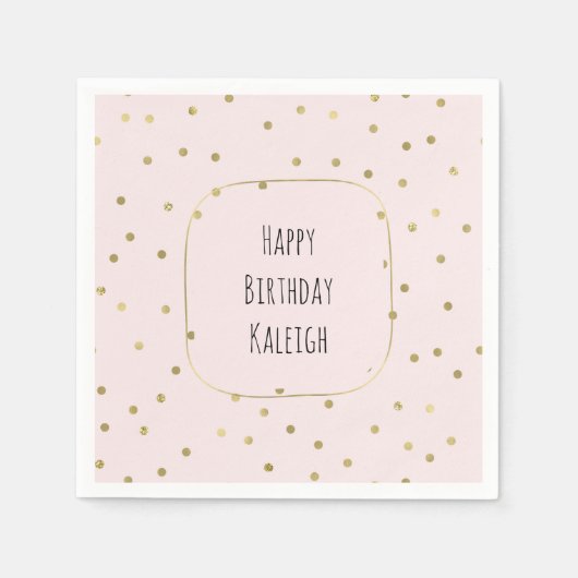 ピンク赤面金ゴールドスパークル紙吹雪 パーソナライズされた スタンダードカクテルナプキン (正面)