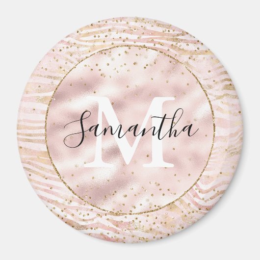 ピンク赤面金ゴールドゼブラプリントグリッツ マグネット (正面)